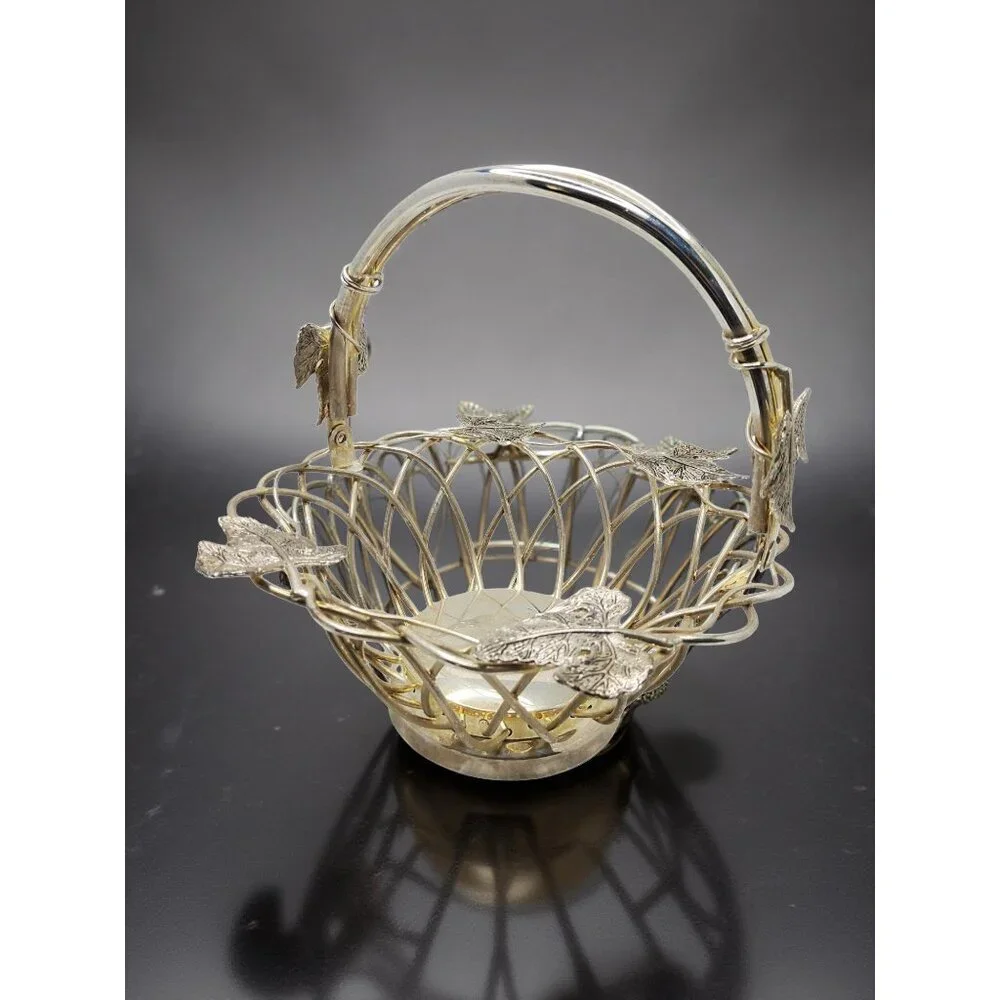 Vintage Godinger Silver-Plated Woven Basket With Leaf Accents